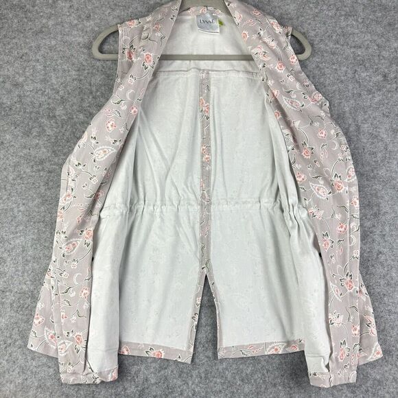 Lysse Piper Vest Womens Large Gray Floral Cotton Twill Open Cinch Waist Pockets - Picture 9 of 15